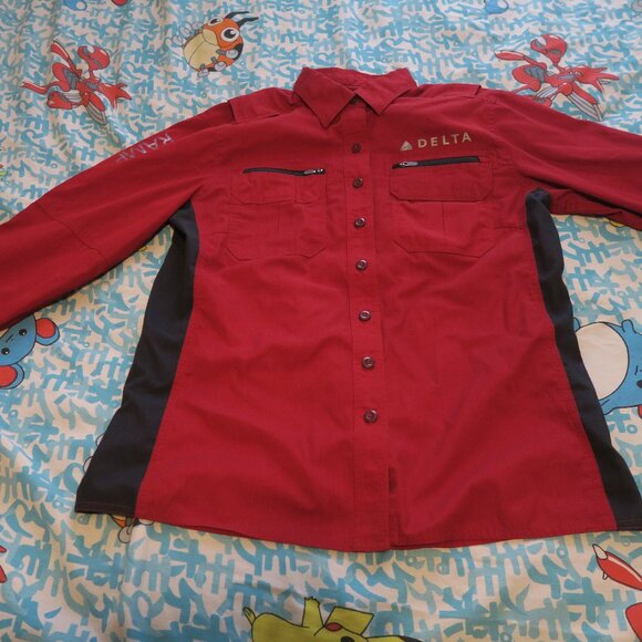 Land’s End Delta Airline Ramp Button Shirt Long Sleeve Size Small 6-8 Red - Picture 1 of 7